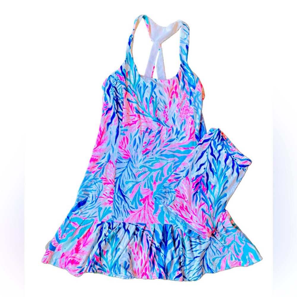 Lilly Pulitzer Luxletic Meryl Tennis Dress Crew Blue Tint Kaleidoscope Small